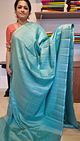 NK Semi Tussar dotted border Blue- K