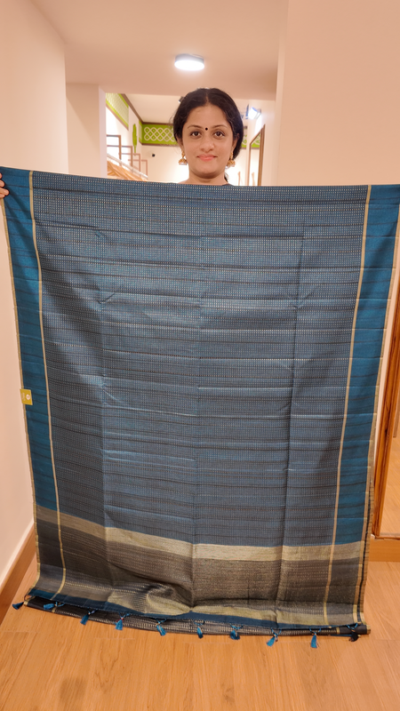 NK Semi Tussar Dotted Blue- T