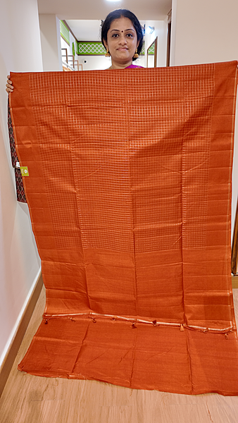 NK Semi zari checks Orange- T