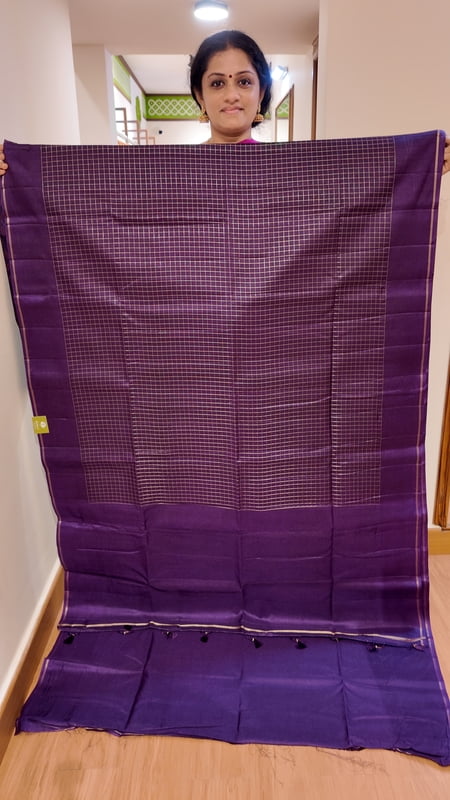 NK Semi zari checks Dark Purple- T