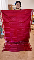 NK Semi Tussar Tissue border Red- K