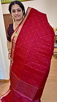 NK Semi Tussar Tissue border Red- K