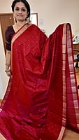 NK Semi Tussar Tissue border Red- K