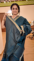 NK Semi Tussar Tissue border Peacock green- K