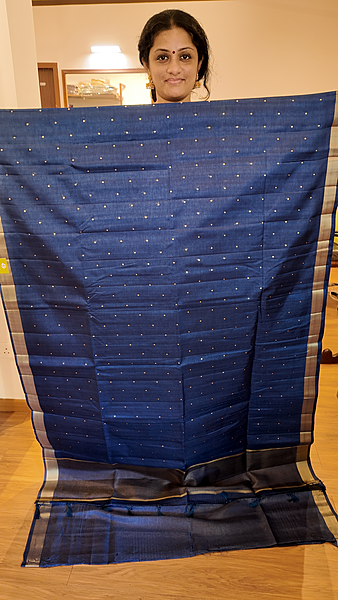 NK Semi Tussar Tissue border Blue- K