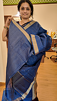 NK Semi Tussar Tissue border Blue- K