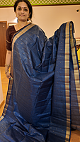 NK Semi Tussar Tissue border Blue- K