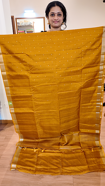 NK Semi Tussar Tissue border Yellow- K