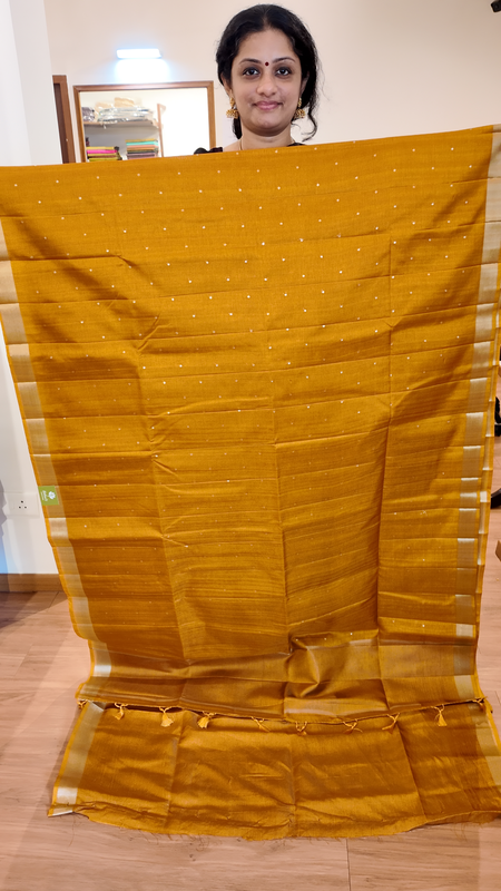 NK Semi Tussar Tissue border Yellow- K