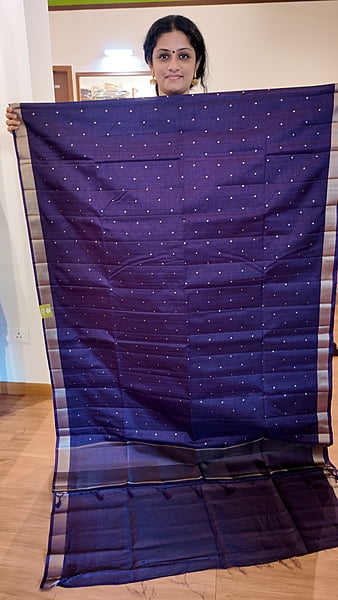 NK Semi Tussar Tissue border Purple- K
