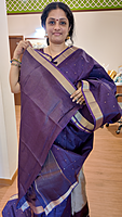 NK Semi Tussar Tissue border Purple- K