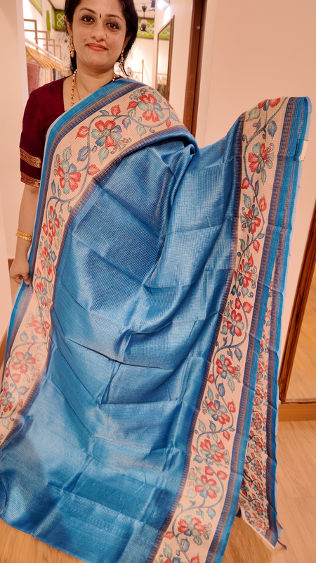 SF Semi Kota Kalamkari Border Blue- T