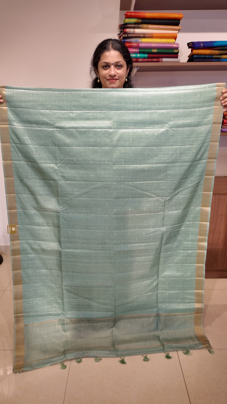 NK Semi Tussar Butti Pastel Sage Green - K
