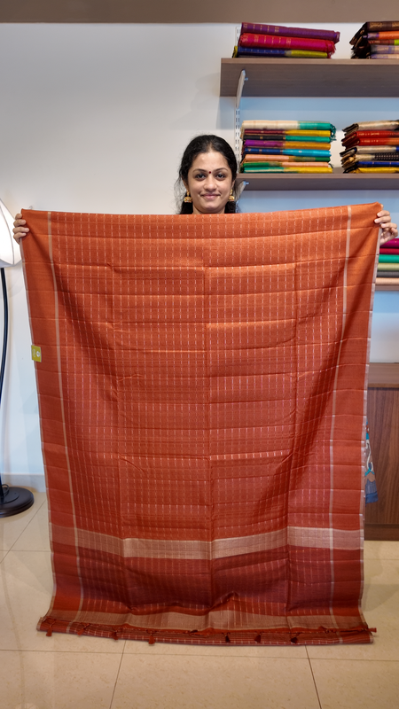 NK Semi Tussar zari work Rust- T