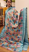 NK Semi Tussar Multi checks Blue- T