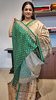 NK Semi Tussar print Madhubani Beige Green- K