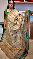 NK Semi Tussar print Madhubani Beige Green- K