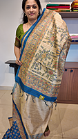 NK Semi Tussar print Madhubani Beige Blue- K