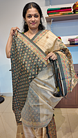 NK Semi Tussar print Madhubani Beige Grey- K
