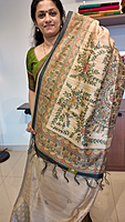 NK Semi Tussar print Madhubani Beige Grey- K