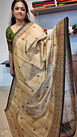 NK Semi Tussar print Madhubani Beige Grey- K