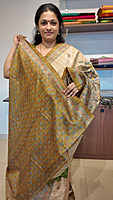 NK Semi Tussar print Madhubani Beige Olive Green- K