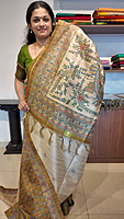 NK Semi Tussar print Madhubani Beige Olive Green- K