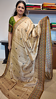 NK Semi Tussar print Madhubani Beige Olive Green- K