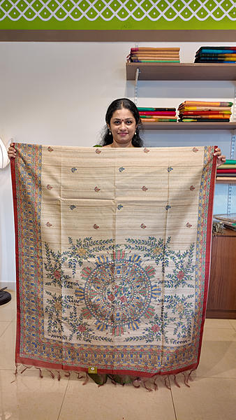 NK Semi Tussar print Madhubani Beige Rust- K