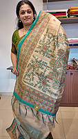 NK Semi Tussar print Madhubani Beige Teal- K