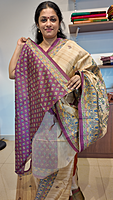 NK Semi Tussar print Madhubani Beige Magenta- K