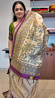 NK Semi Tussar print Madhubani Beige Magenta- K