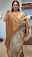 NK Semi Tussar print Madhubani Beige Mustard- K