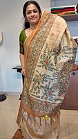 NK Semi Tussar print Madhubani Beige Mustard- K