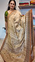 NK Semi Tussar print Madhubani Beige Mustard- K