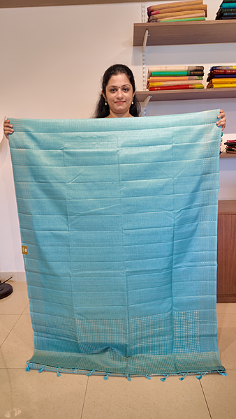NK Semi Tussar dotted border Blue - T