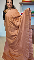 NK Semi Tussar dotted border Peach- T