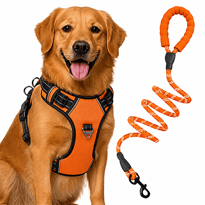 Premium No-Pull Dog Harness with Leash- L- Orange