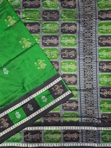 Doll Bomkai Silk Saree-Green