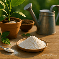 Dolomite powder used in home garden beside plants