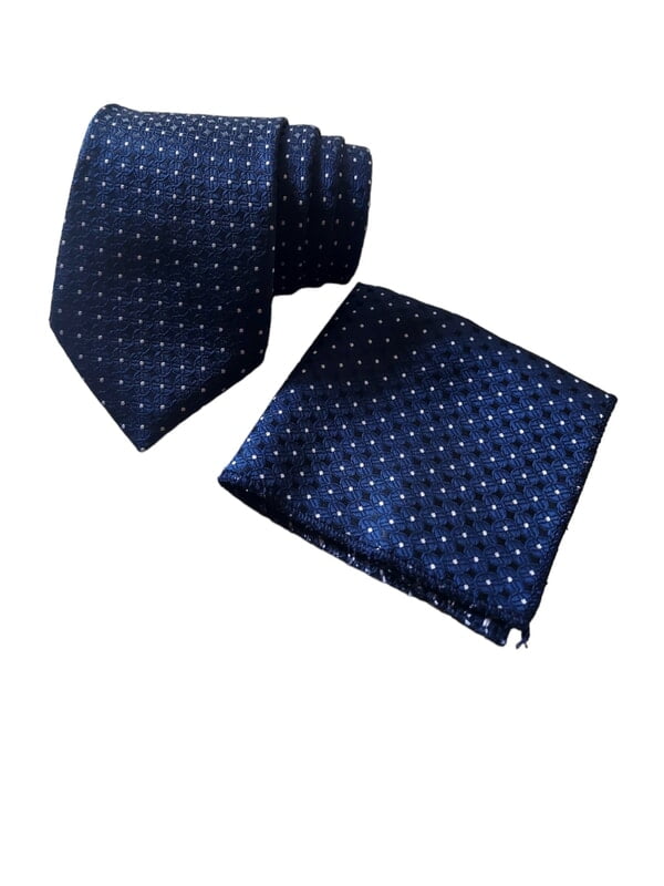 Navy blue Dotted Necktie with Pocket Square