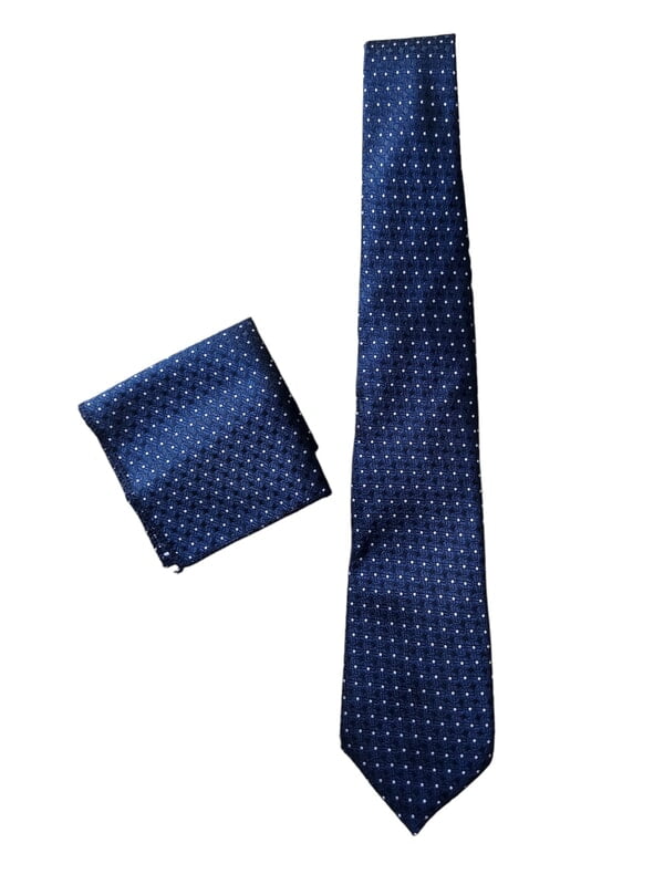 Navy blue Dotted Necktie with Pocket Square