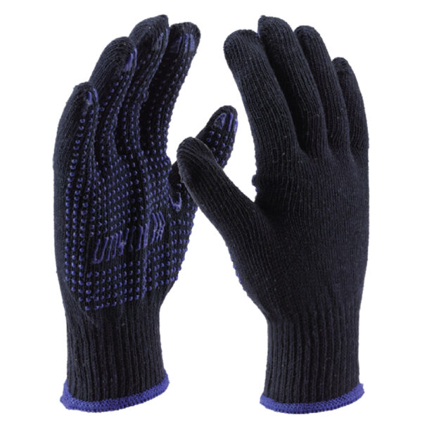 Poly Cotton Knitted Liner Hand Gloves with Double Side PVC Dots.