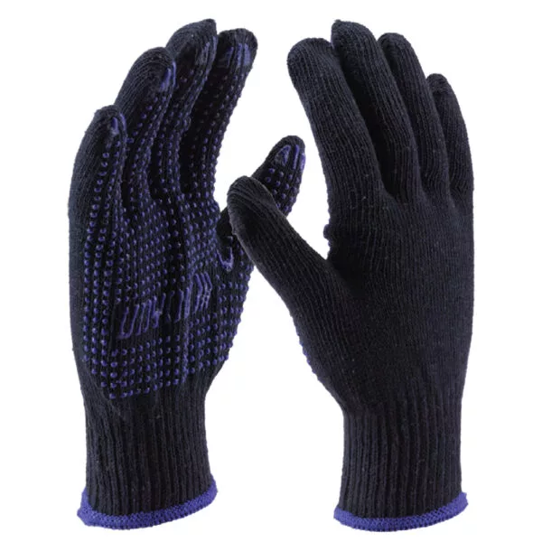 Poly Cotton Knitted Liner Hand Gloves with Double Side PVC Dots.