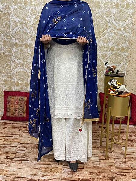 Chikan Kurti Sharara Suit