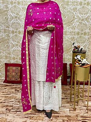 Chikan Kurti Sharara Suit
