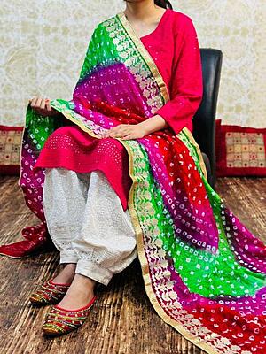 Chikankari Afghani Shaded Bandhani Dupatta Set