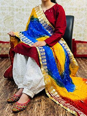 Chikankari Afghani Shaded Bandhani Dupatta Set