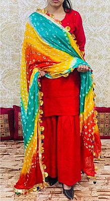 Chikankari Sharara Shaded Bandhani Dupatta Set