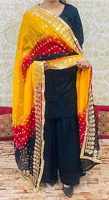 Chikankari Sharara Shaded Bandhani Dupatta Set
